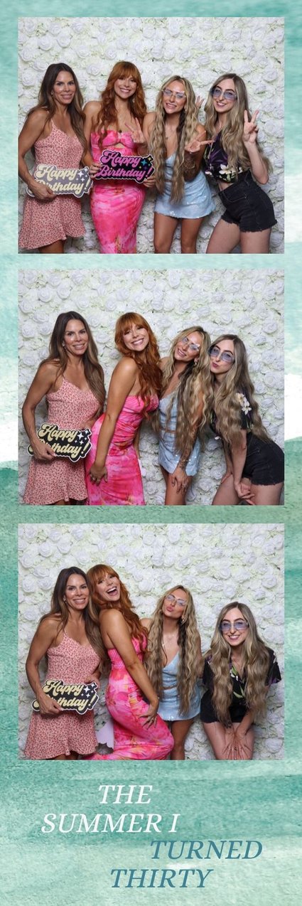 A photo strip of three friends on a The Summer I Turned Thirty template