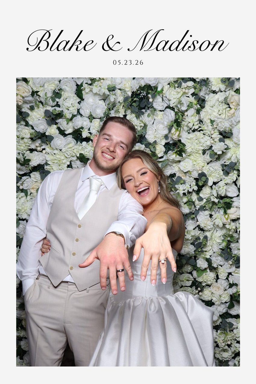 A Blake and Madison wedding print of the couple showing their rings