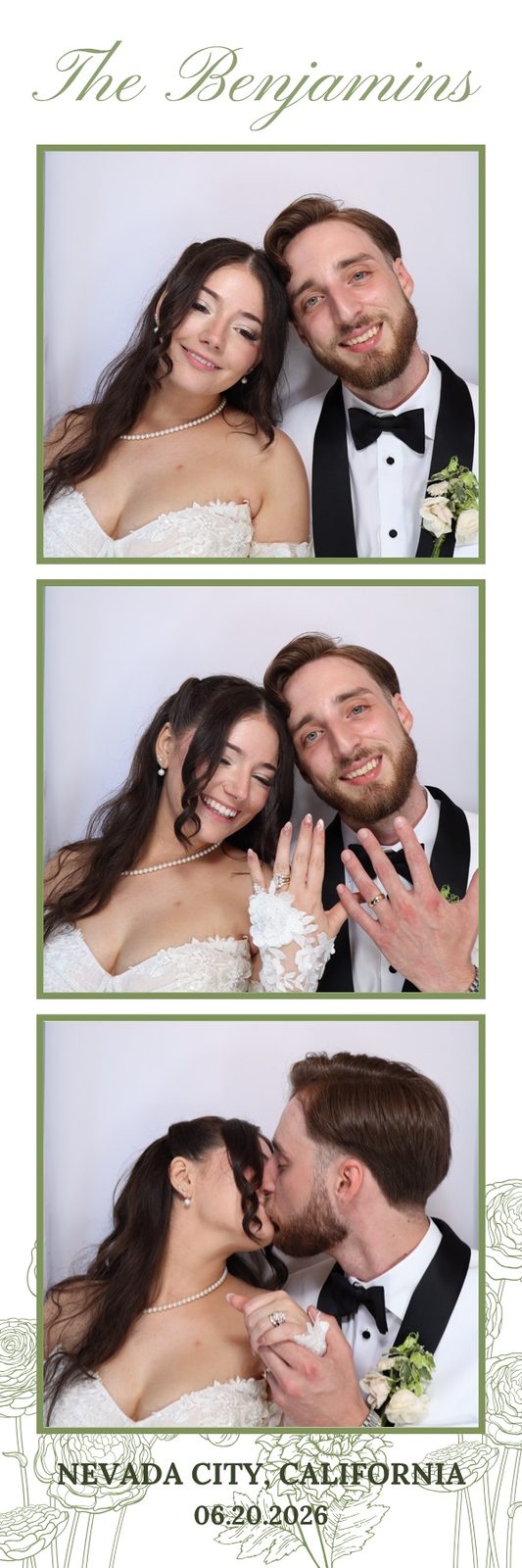 A The Benjamins photo strip of a couple kissing at the flower wall