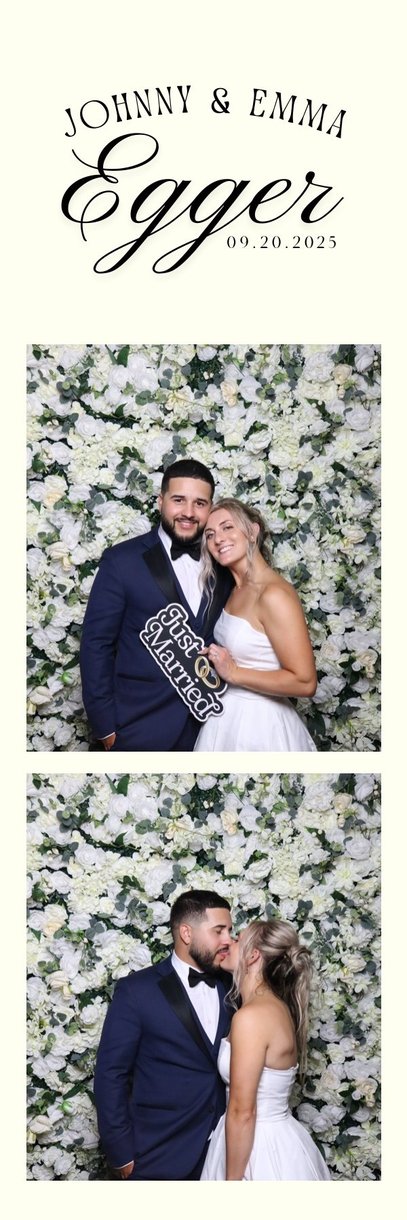 A Johnny and Emma Egger wedding photo strip of the couple kissing